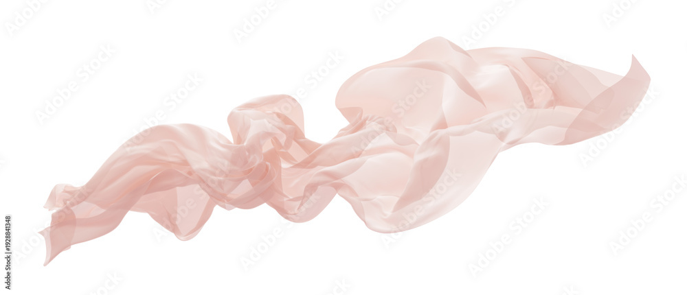 Naklejka premium luxury soft peach chiffon sheer fabric flowing in the wind isolated on transparent background design element for fashion, cosmetic branding and wedding 3D render