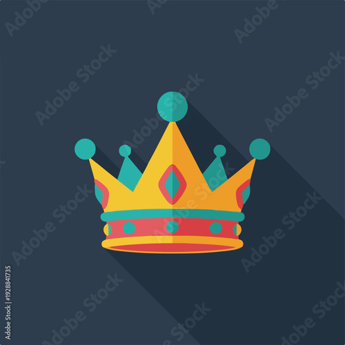 A flat, colorful, cartoon-style crown on a dark blue background