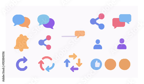 Colorful Modern Social Media Concept Icons with Messaging and Sharing Elements