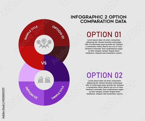 Venn diagram business infographic circle ring chart template 2 options, presentation with venn diagram elements vector illustration.
