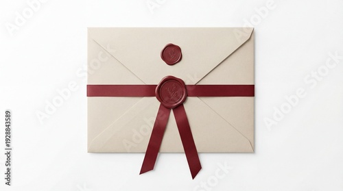 Free Download Elegant invitation envelope with red ribbon and wax seal isolated. - GFXLoad