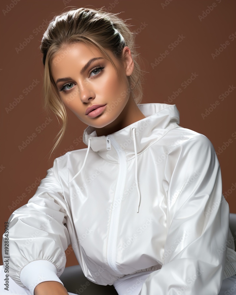 custom made wallpaper toronto digitalYoung Woman in White Hoodie Against Brown Background