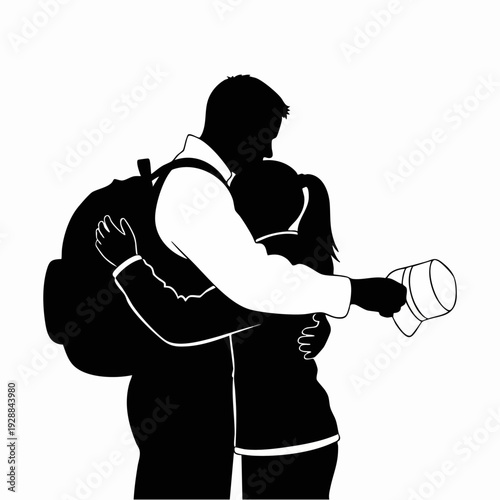 Two People Hugging Embrace Silhouette.