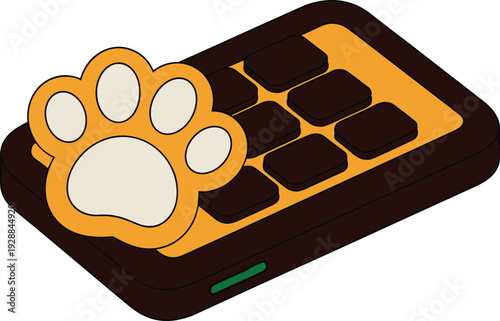 Pet food bowl with paw print icon and dry kibble vector illustration isolated on white background design
