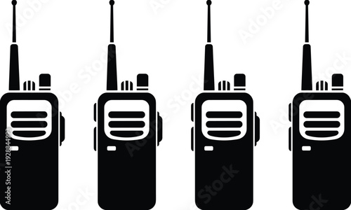 Walkie talkie radio set silhouette isolated on white background portable communication device vector illustration equipment collection