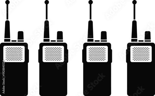 Walkie talkie radio device set silhouette isolated on white background portable wireless communication vector illustration collection
