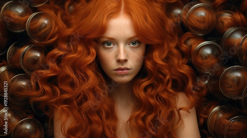 Wallpaper Mural Red-haired Woman Surrounded by Brown Spheres Torontodigital.ca