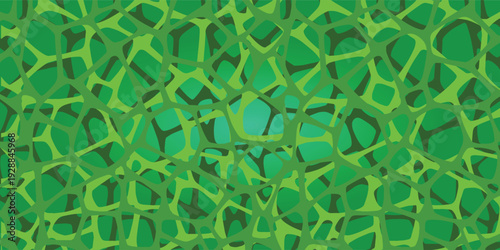 Abstract green organic network pattern with interconnected shapes and varying shades of green, featuring a lighter central area.