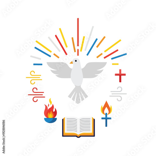 A geometric depiction of spirituality and divine elements on white background