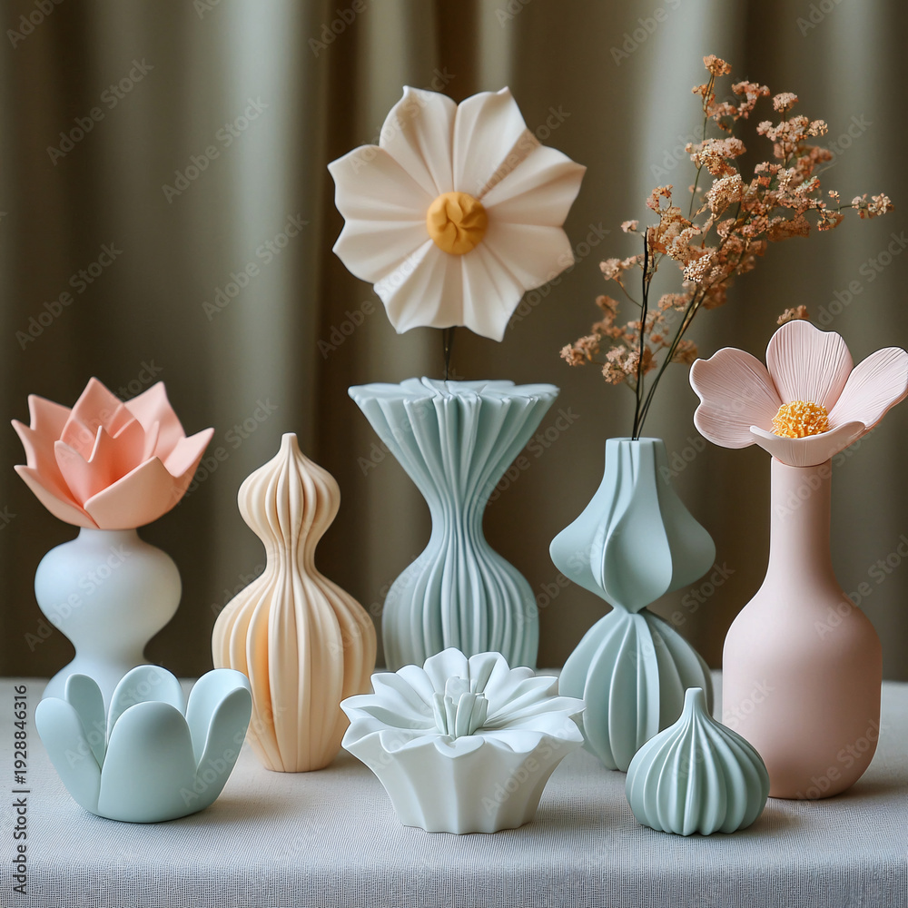 Obraz premium Elegant Still Life with Minimalist Pastel Ceramic Decor