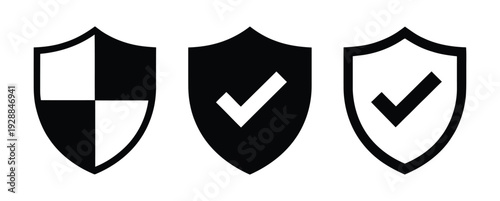Shield check mark icon or security shield protection icon with tick symbol vector.