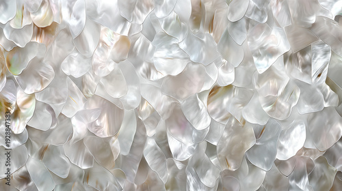 Close up of flat mother of pearl backdrop with soft ivory tones
