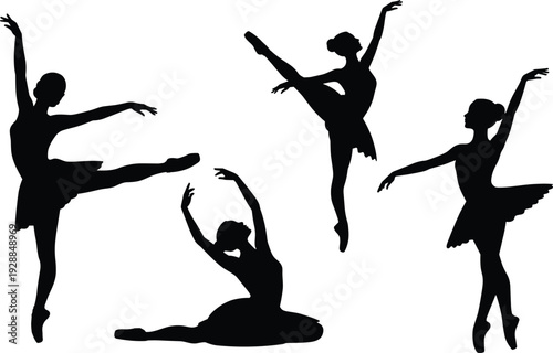 Elegant ballet dancer silhouettes collection featuring classical poses, graceful movements, and expressive body positions for vector design and artwork projects