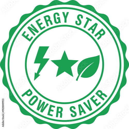 Green Energy Star Power Saver Badge Icon for Eco-Friendly and Energy Efficient Products