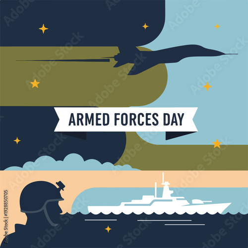 A graphic depiction honoring Armed Forces Day with diverse elements