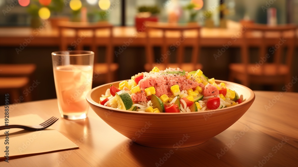 custom made wallpaper toronto digitalFresh Colorful Salad in Wooden Bowl with Glass of Water