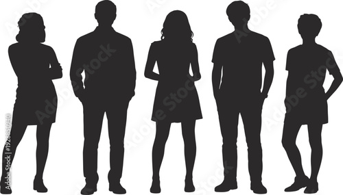PrintHuman silhouettes standing side by side, diverse postures, group