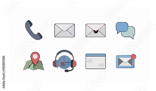 Flat Contact Us Icons Set with Phone Email and Location Symbols