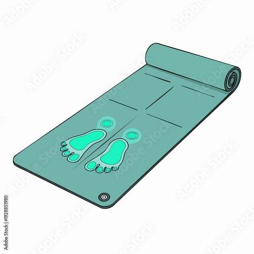 Yoga mat with footprint pattern for exercise.