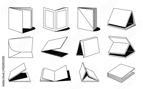 Book vector illustrations in various open and closed positions