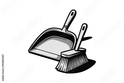 Broom and dustpan vector illustration for cleaning and household chores
