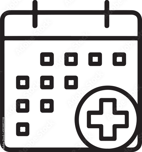Medical Appointment Calendar Icon - Hospital Scheduling and Healthcare Date Reminder Vector Outline