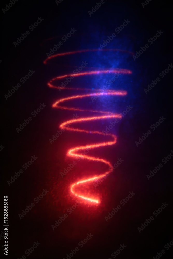 Obraz premium Abstract neon spiral of light swirling on a dark background for creative technology themes, scientific data visualization, meteorological study, and digital art projects