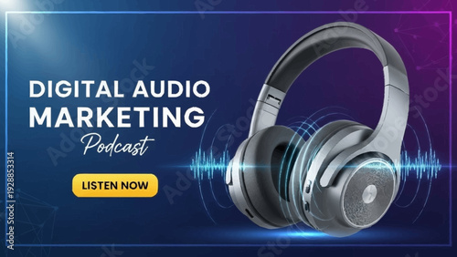 Silver Headphones with Sound Waves.