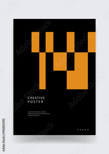 Geometric creative poster featuring an irregular orange block pattern inspired by structural architecture