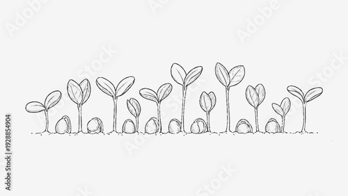Simple Line Drawing of Seedlings Growing.