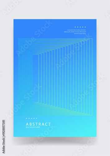 Professional blue abstract background featuring a receding square line pattern creating a 3D perspective effect with vibrant cyan gradient