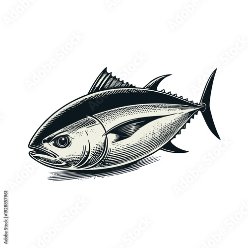 Detailed Tuna Fish Engraving Illustration in Vintage Style