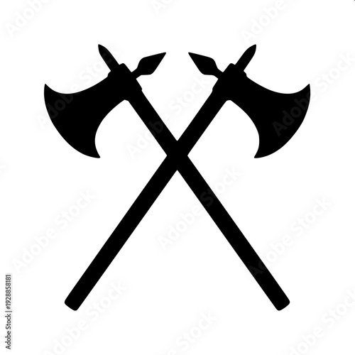 Set of medieval battle axe silhouettes, black flat vector illustration, different axe shapes, minimal design, isolated on white background