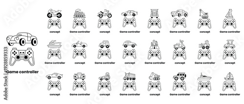 A collection of cartoonish car and truck controllers