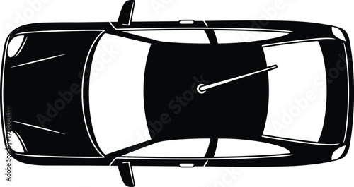Car vector illustration top view, directional arrow motion, velocity concept, automotive dynamics, navigation design, physics diagram, black and white style