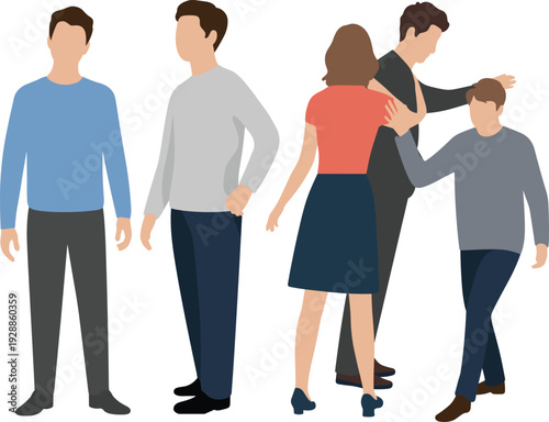PrintGroup of faceless people illustration interacting together, social communication concept with diverse clothing, family community lifestyle representation
