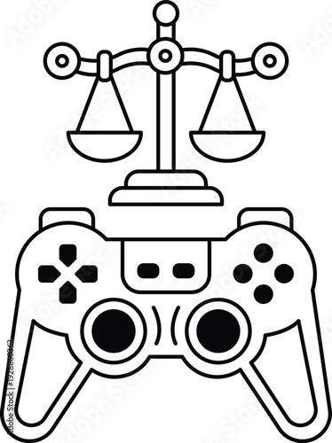 A black and white drawing of a video game controller with a scale on top of it