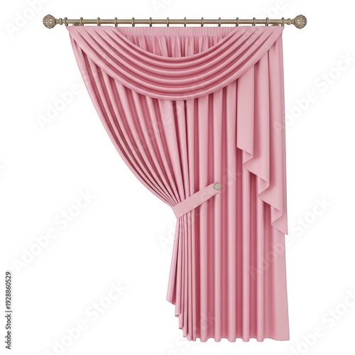 Elegant pink curtain drape with swag isolated on transparent background