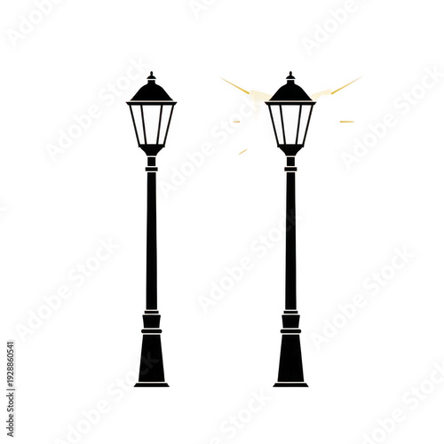 Two classic street lamps illuminating the night isolated on transparent background