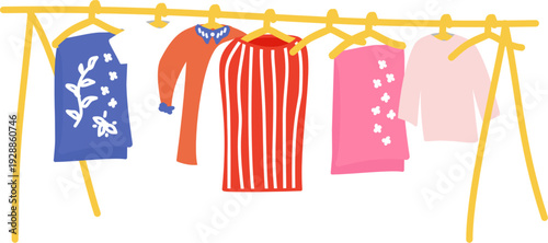 Retail Clothes Rack with Garments on Hangers Illustration