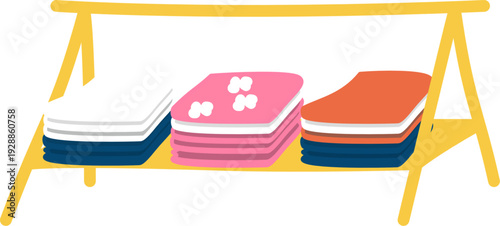 Retail Display Rack with Neatly Folded Colorful Clothes Illustration