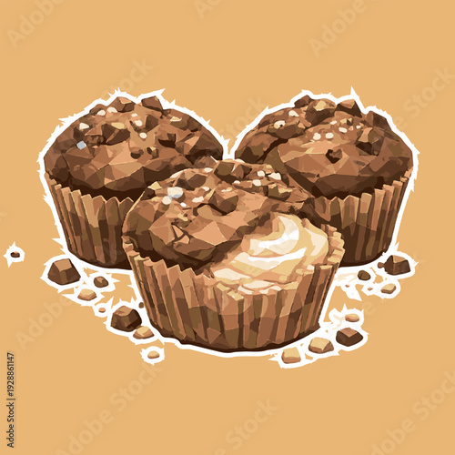 choco muffin with low poly art, eps 10 illustration