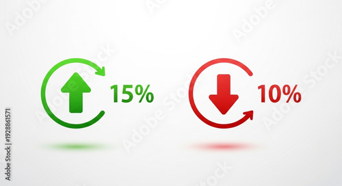 Green arrow up 15 percent and red arrow down 10 percent icons.