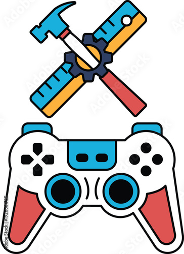 A black and white image of a video game controller with a hammer