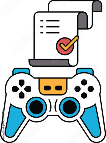 A black and white image of a video game controller with a piece of paper on top