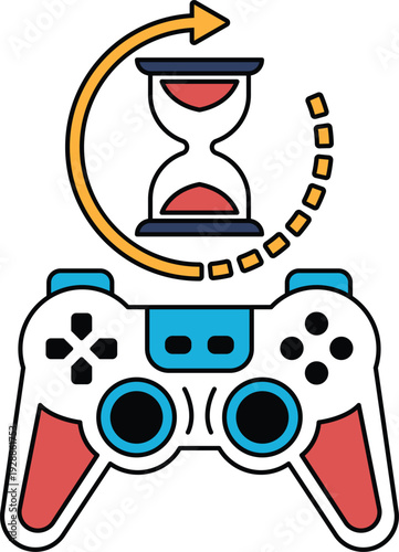 A black and white image of a video game controller with a clock on top of it