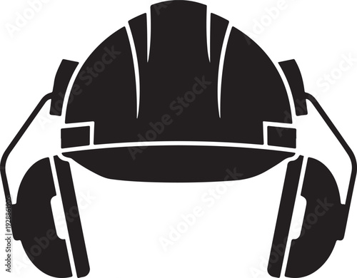 Safety helmet with earmuffs silhouette vector illustration