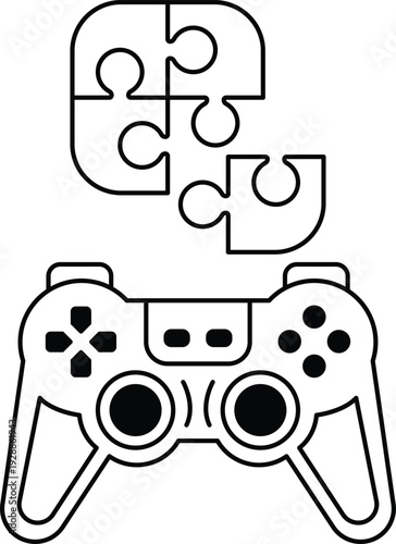 A black and white image of a video game controller with a jigsaw puzzle piece on