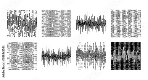 Abstract digital sound wave patterns on dark background for design