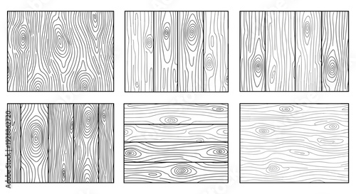 Collection of six different wooden planks with various textures